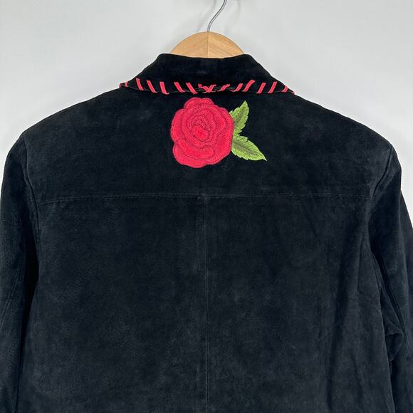 Vintage 90's Suede Jacket Embroidered Floral Rose Western Leather Jacket - Picture 7 of 11